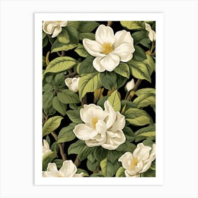 Wallpaper With White Magnolia Flowers Art Print