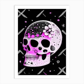 Skull With Celestial Themes 1 Pink Doodle Art Print