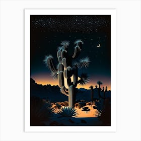 Joshua Tree At Night Retro Illustration (1) Art Print