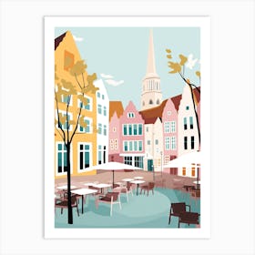 Odense, Denmark, Flat Pastels Tones Illustration 1 Art Print