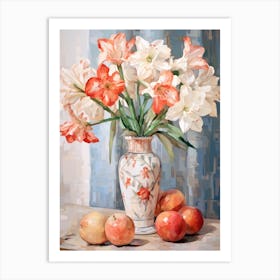 Amaryllis Flower And Peaches Still Life Painting 4 Dreamy Art Print