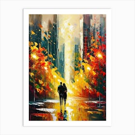 Lovers On An Autumn City Walk Art Print