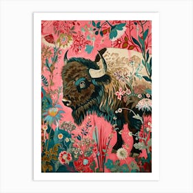 Floral Animal Painting Bison 4 Art Print