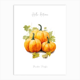 Hello Autumn Miniature Pumpkin Watercolour Illustration 3 Art Print