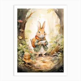 Bunny Hicking Rabbit Prints Watercolour 1 Art Print