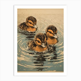 Ducklings In The Water Japanese Woodblock Style 2 Art Print