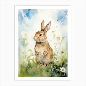 Bunny Birdwatching Rabbit Prints Watercolour 4 Art Print