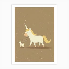 Unicorn Walking A Dog Muted Pastels 2 Art Print