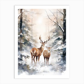 Winter Watercolour Deer 1 Art Print
