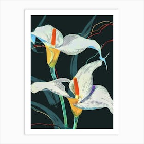 Neon Flowers On Black Calla Lily 4 Art Print