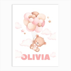 Pink Teddy Bear With Balloons Art Print