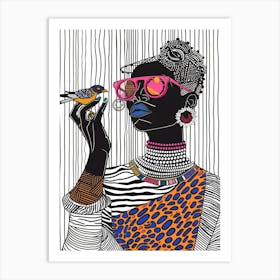 African Woman With Bird 5 Art Print