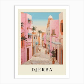 Djerba Tunisia 3 Vintage Pink Travel Illustration Poster Art Print