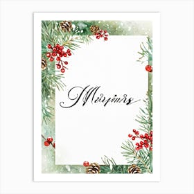 A Watercolor Interpretation Of A Modern Calligraphy Christmas Greeting Flourishes Adding An Elegant (4) Art Print