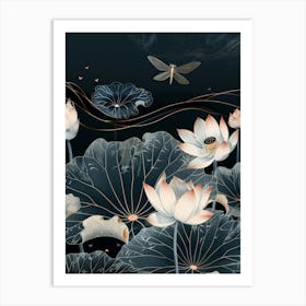 Lotus And Dragonfly 1 Art Print