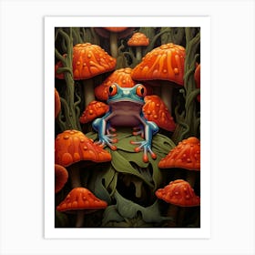 Red Eyed Tree Frog Mushroom Art Print