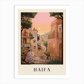 Haifa Israel 4 Vintage Pink Travel Illustration Poster Art Print