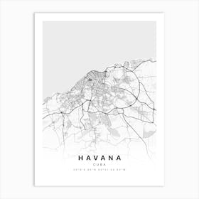 Havana Cuba White Map Art Print