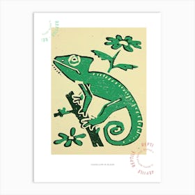 Floral Chameleon Block Print Poster Art Print