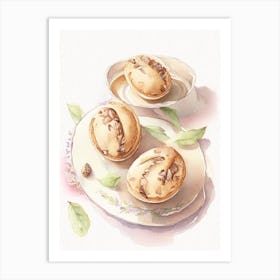 Pecan Tassies Dessert Gouache 1 Flower Art Print