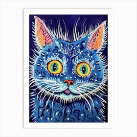 Louis Wain Blue Gothic Kaleidoscope Cat 1 Art Print
