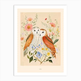 Folksy Floral Animal Drawing Owl 2 Poster Art Print