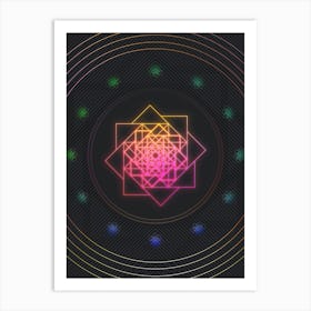 Neon Geometric Glyph in Pink and Yellow Circle Array on Black n.0318 Art Print