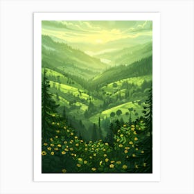 Landscape With Trees And Flowers Art Print