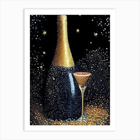 Sekt Wine Pointillism Cocktail Poster Art Print