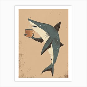 Shark Drinking Coffee Muted Pastels 1 Art Print