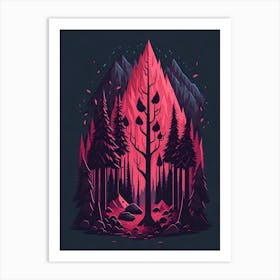 A Fantasy Forest At Night In Red Theme 20 Art Print