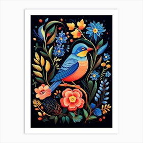 Folk Bird Illustration Eastern Bluebird 1 Art Print
