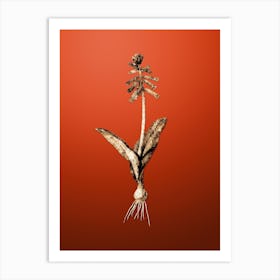 Gold Botanical Lachenalia Pendula on Tomato Red Art Print