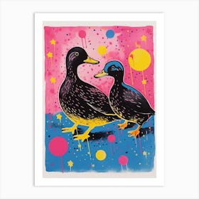 Colourful Geometric Linocut Style Ducks 2 Art Print