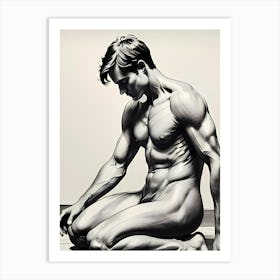 Contemplative Solitude: Sketch Of A Nude Male Art Print