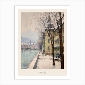 Vintage Winter Painting Poster Geneva Switzerland Art Print