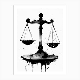 Balance Scale Symbol Black And White Painting Art Print