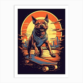 Staffordshire Bull Terrier Dog Skateboarding Illustration 1 Art Print