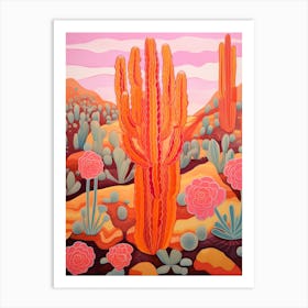 Cactus In The Desert Painting Turks Head Cactus Art Print