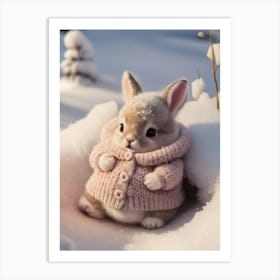 Cute Bunny In The Snow Art Print