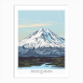 Mount St Helens Usa Color Line Drawing 4 Poster Art Print