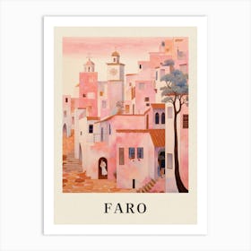 Faro Portugal 7 Vintage Pink Travel Illustration Poster Art Print