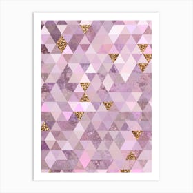 Abstract Triangle Geometric Pattern in Pink and Glitter Gold n.0008 Art Print