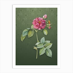 Vintage Pink Francfort Rose Botanical on Lunar Green Pattern n.0095 Art Print