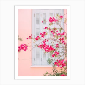 Pink Flowers By Window Art Print