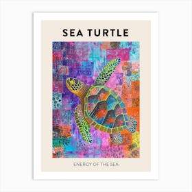 Colourful Tile Sea Turtle Doodle Poster Art Print