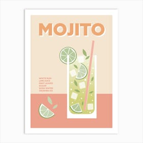 Mojito Cocktail Pink Colourful Bar Wall Art Print