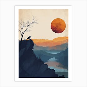 Crow On Cliff, Minimalism Art Print