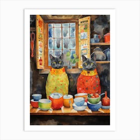 Two Cats In A Medieval Kitchewn Abstract Art Print