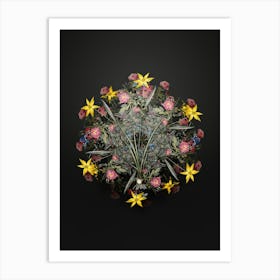 Vintage Hyacinthus Viridis Flower Wreath on Wrought Iron Black n.1322 Art Print